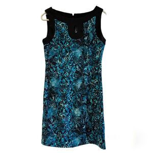 Connected Apparel Sleeveless Floral Bodycon Midi Dress Black & Turquoise Size 10